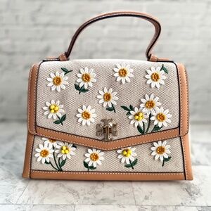 NEW Tory Burch Kira Daisy Canvas Applique Top Handle Satchel